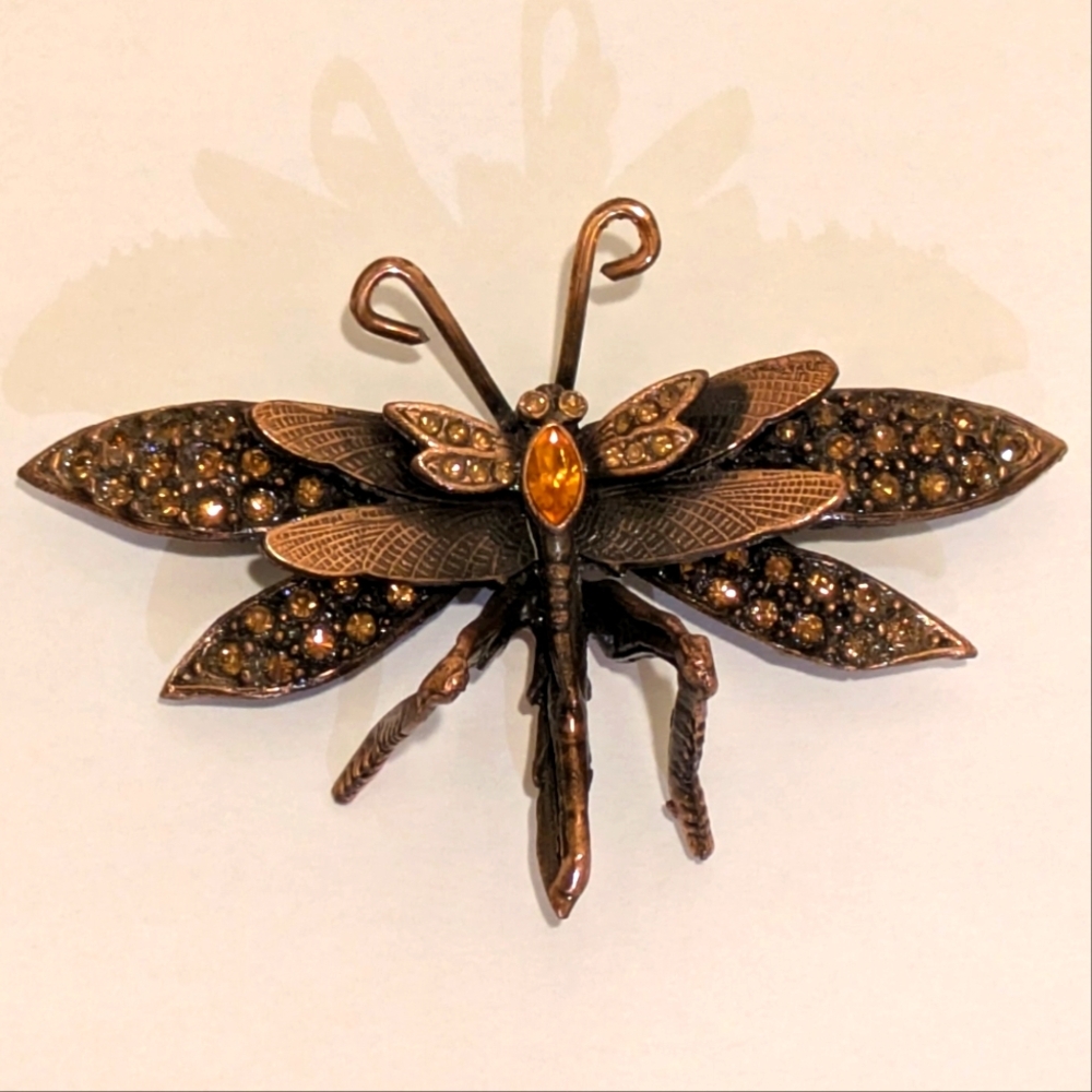 Stunning Handmade D. Pollak Dragonfly Copper Plated Dragonfly Brooch